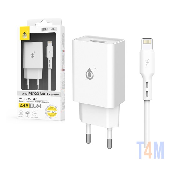 OnePlus EU Wall Charger A6175 with iPhone Cable 1 USB 5V/2.4A White